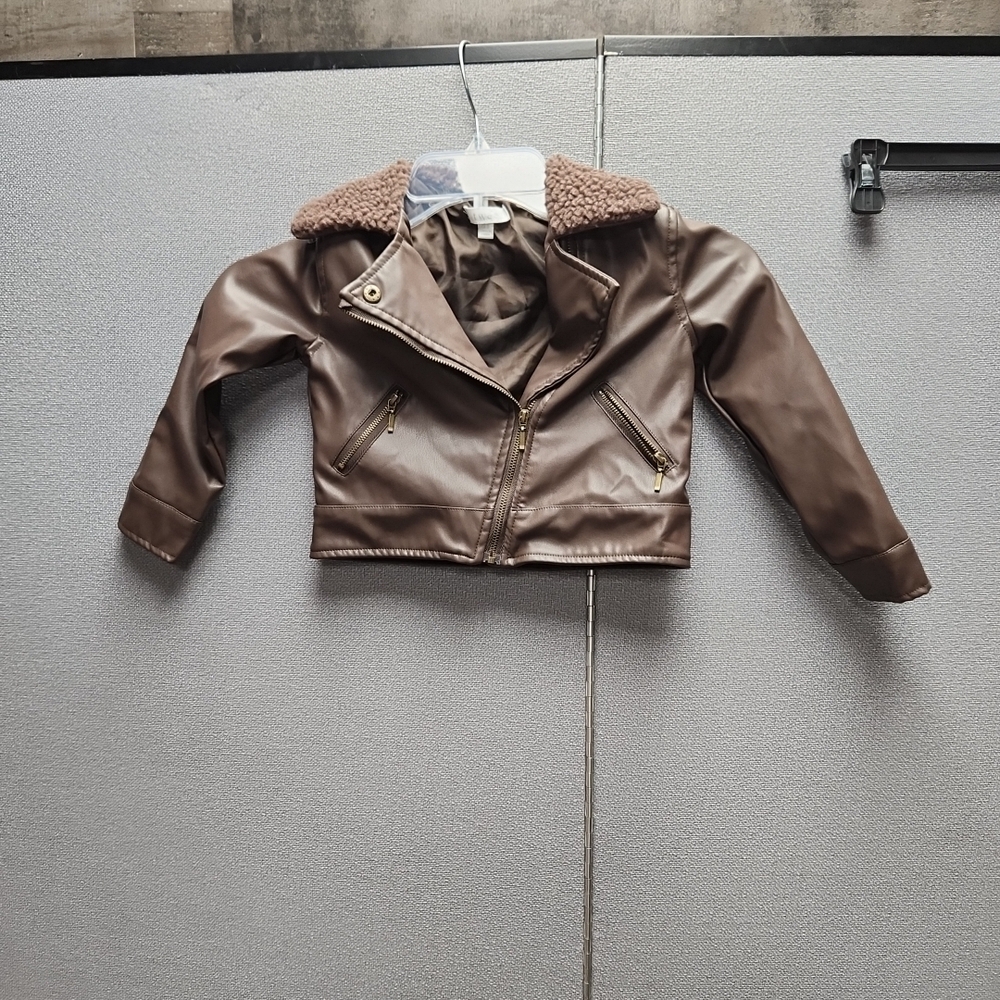 btween Brown Faux Leather Jacket for Kids